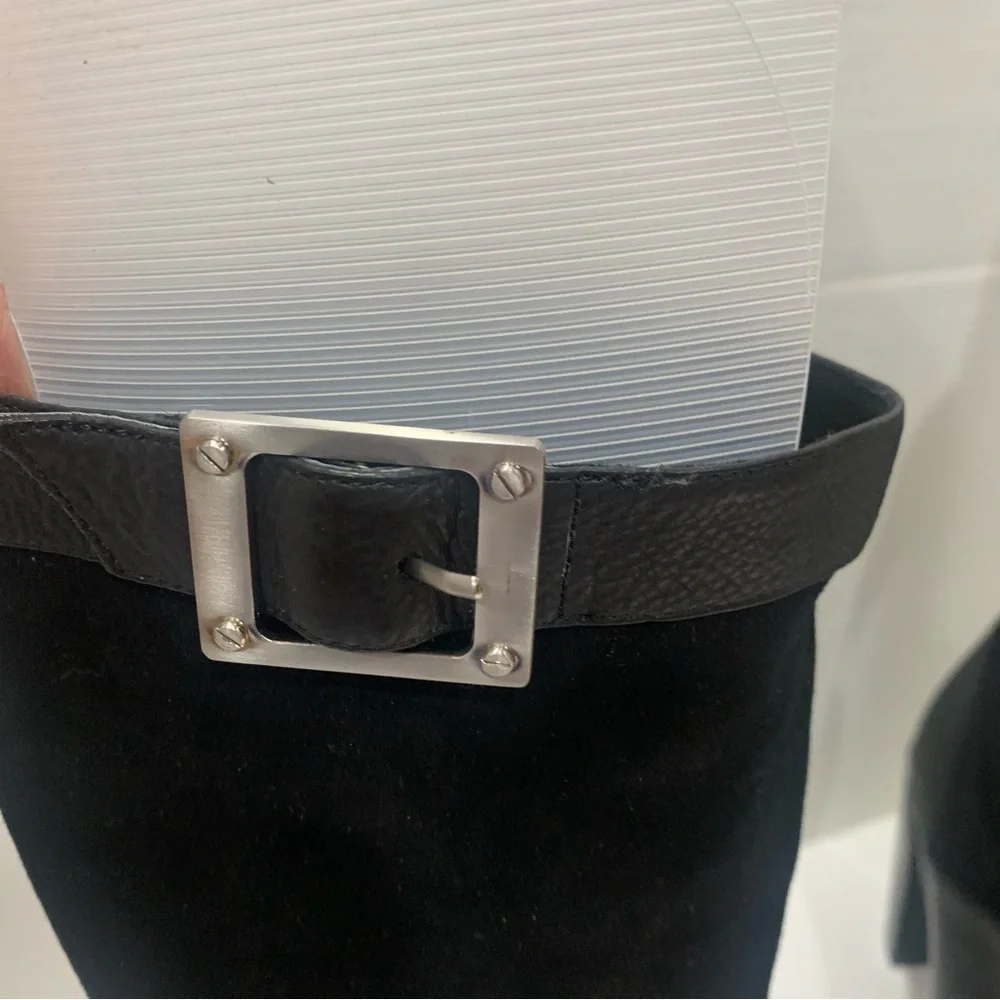 RACHEL ZOE size 11 mid calf height black leather and suede boot buckle detail - Picture 9 of 16